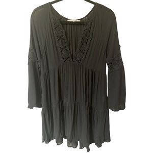 O’Neill Saltwater Solids Tiered Bell Sleeve Crochet Dress/CoverUp Black Medium